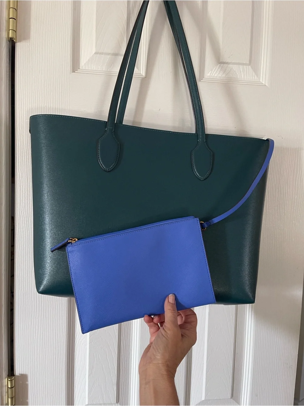 kate spade Teal Tote with Bright Blue Zip Pouch